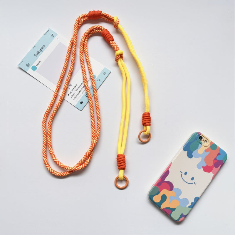 #L00022 2-in-1 Two-Tone Crossbody Phone Lanyard – Dual Ring Braided Rope Strap