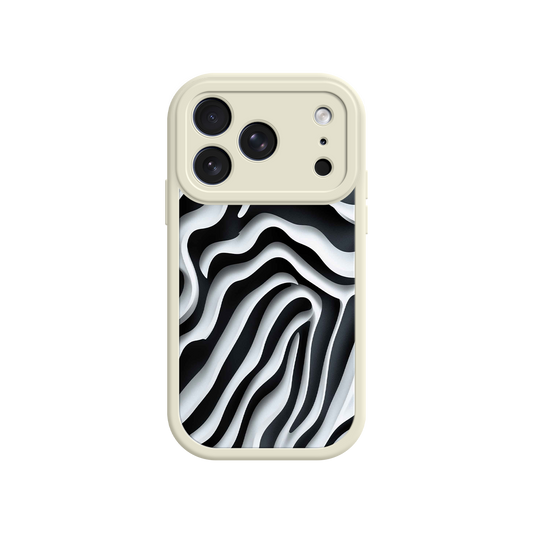Black and white abstract line pattern phone case with triple camera cutout.