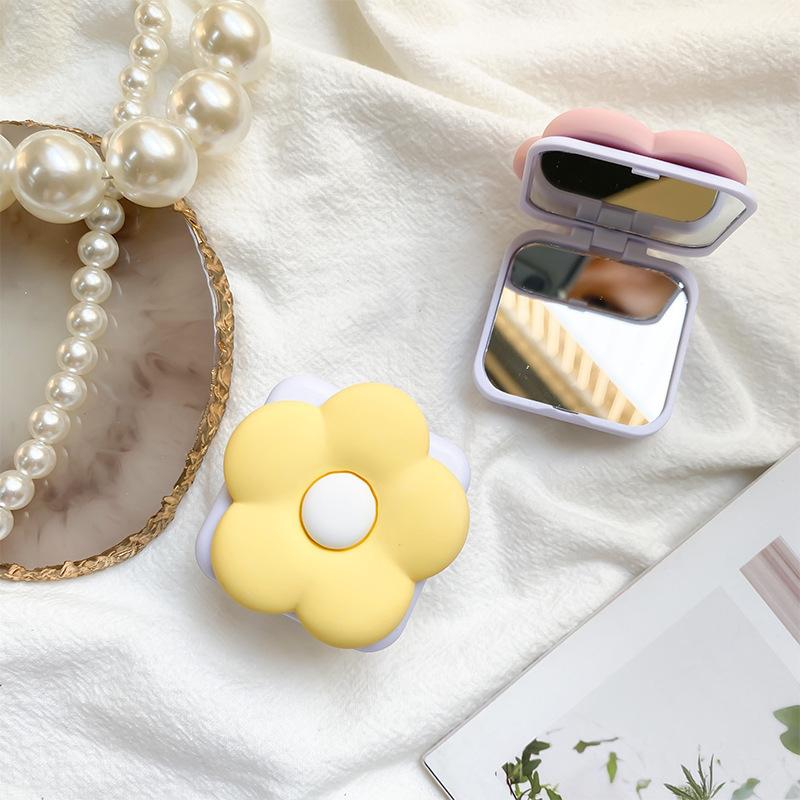 Flower Makeup Mirror PopSockets Portable Airbag Glitter phone PopGrip, adjustable cellphone stand, retractable smartphone holder, phone mount support, Folding Kickstand, handheld accessories