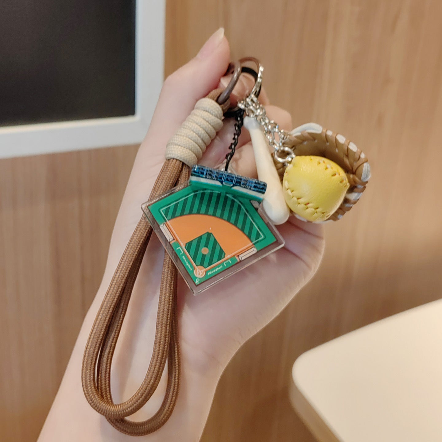 #C00016 Baseball Keychain Charm Set – Mini Bat, Glove & Field Accessory Gift for Players, Fans & Sports Lovers