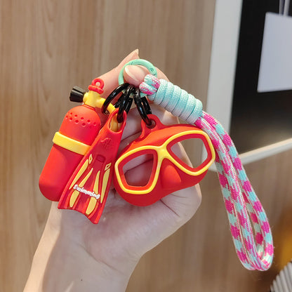 #C00010 Scuba Diving Keychain Charm Set – Mini Diving Mask, Flippers & Oxygen Tank Accessory for Swimmers & Ocean Lovers