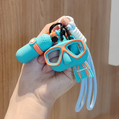 #C00010 Scuba Diving Keychain Charm Set – Mini Diving Mask, Flippers & Oxygen Tank Accessory for Swimmers & Ocean Lovers