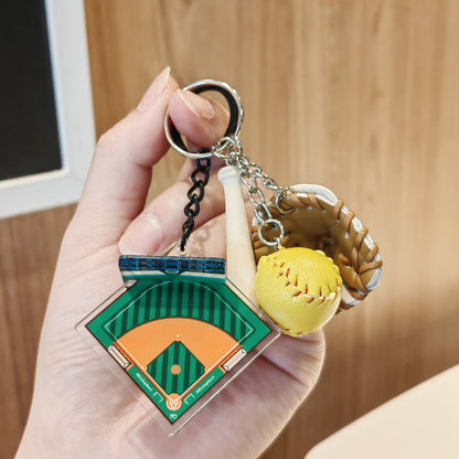 #C00016 Baseball Keychain Charm Set – Mini Bat, Glove & Field Accessory Gift for Players, Fans & Sports Lovers