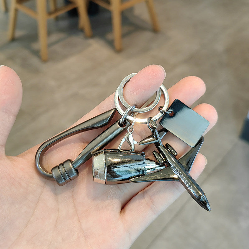 #C00012 Airplane Keychain Charm – Metal Jet Engine & Aircraft Accessory Gift for Pilots, Travelers & Aviation Lovers