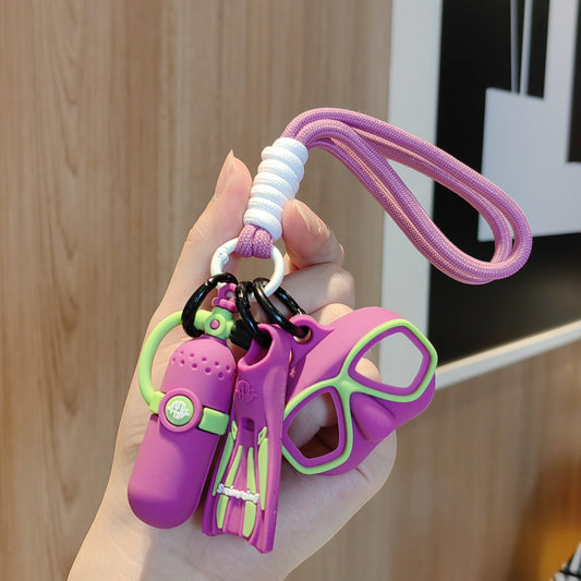 #C00010 Scuba Diving Keychain Charm Set – Mini Diving Mask, Flippers & Oxygen Tank Accessory for Swimmers & Ocean Lovers