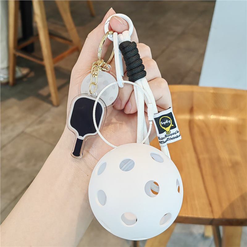 #C00011 Pickleball Keychain Charm Set – Mini Paddle, Ball & Wrist Strap Accessory for Players & Sports Lovers