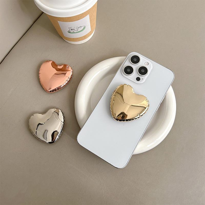 Electroplated Heart PopSockets phone PopGrip, Desktop Bracket, adjustable cellphone stand, retractable smartphone holder, phone mount, Folding Kickstand, handheld accessories