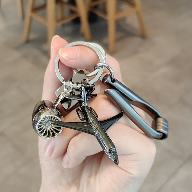 #C00012 Airplane Keychain Charm – Metal Jet Engine & Aircraft Accessory Gift for Pilots, Travelers & Aviation Lovers