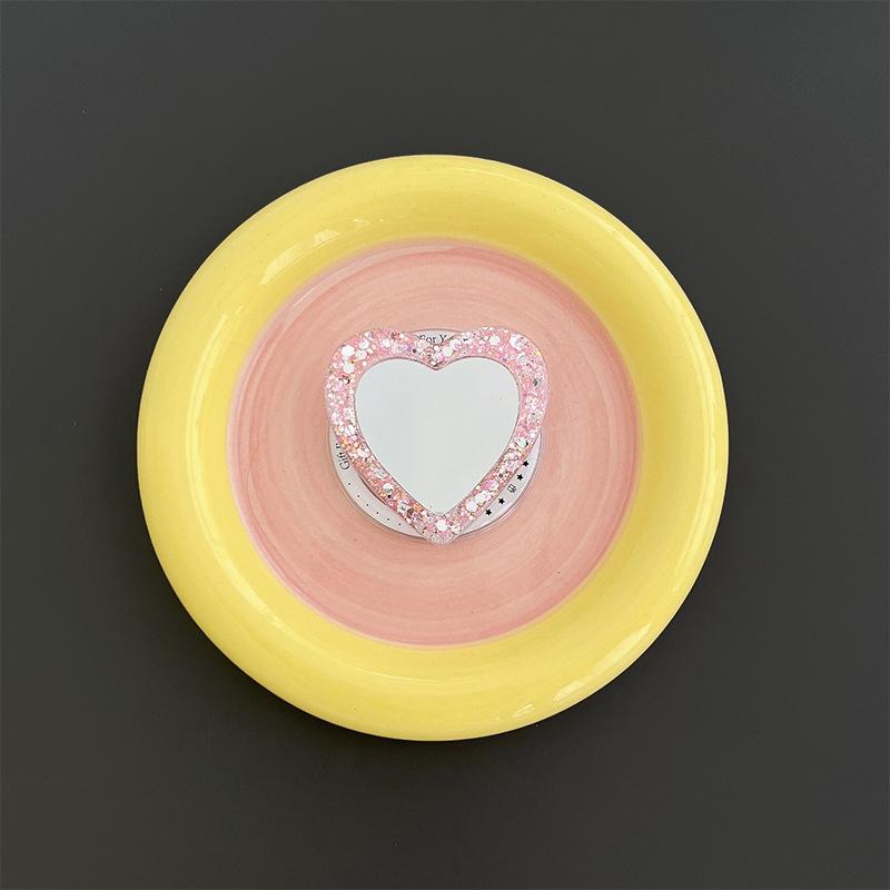 #S0026 Factory Wholesale Magnetic Makeup Mirror Heart PopSockets Glitter phone PopGrip, adjustable cellphone stand, retractable smartphone holder, phone mount support, Folding Kickstand, handheld accessories