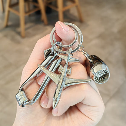#C00012 Airplane Keychain Charm – Metal Jet Engine & Aircraft Accessory Gift for Pilots, Travelers & Aviation Lovers