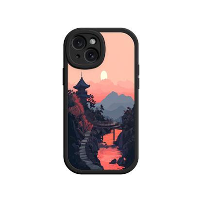 #MC0006 Factory Wholesale Japanese Sunset Landscape Phone Case – Scenic Pagoda Design for iPhone