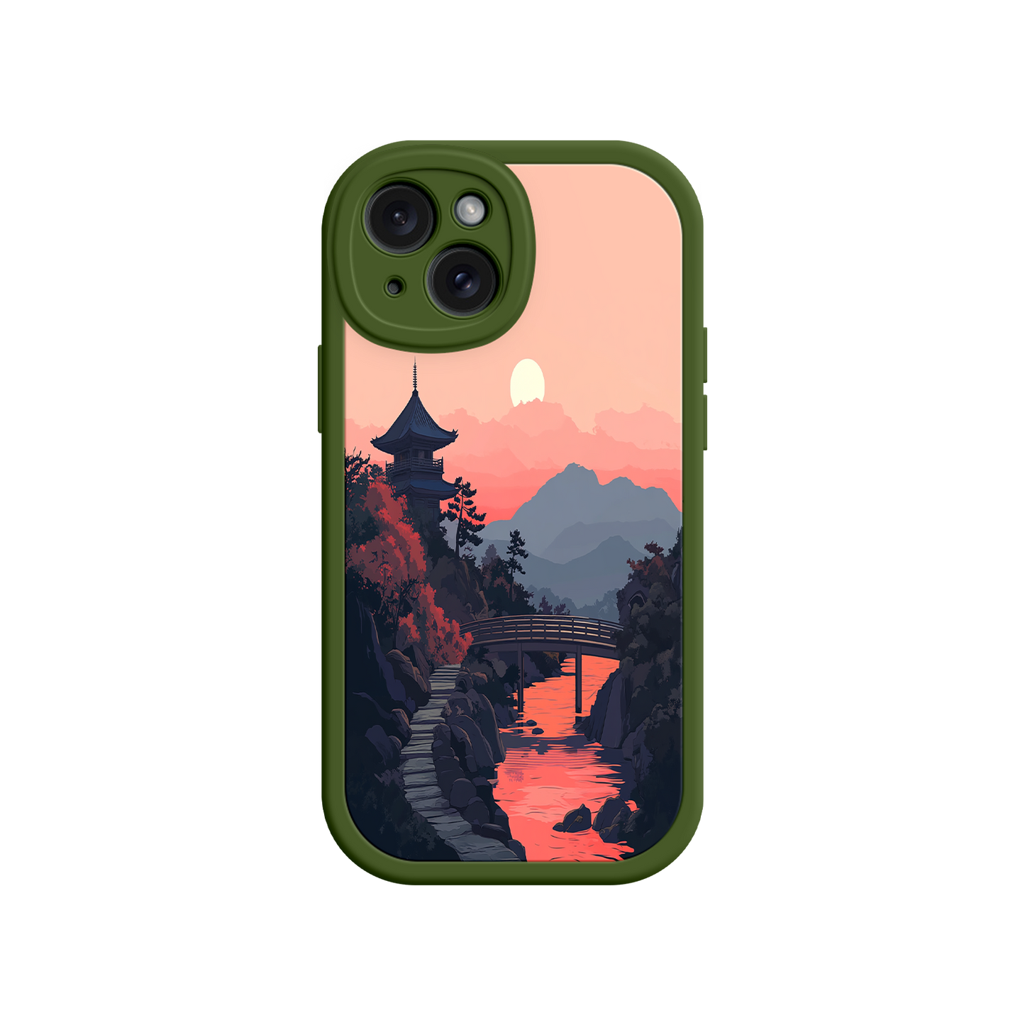 #MC0006 Factory Wholesale Japanese Sunset Landscape Phone Case – Scenic Pagoda Design for iPhone
