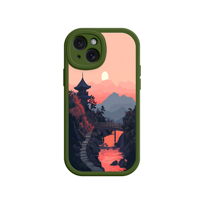 #MC0006 Factory Wholesale Japanese Sunset Landscape Phone Case – Scenic Pagoda Design for iPhone