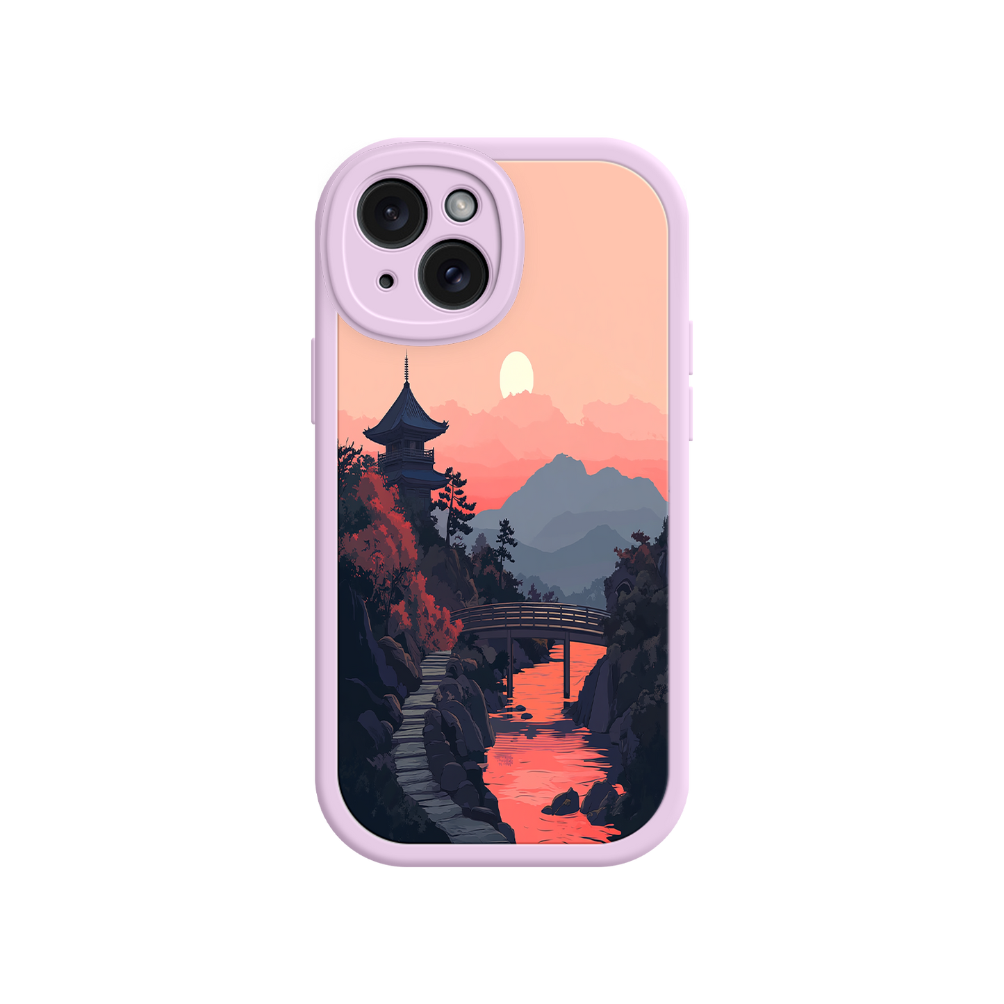 #MC0006 Factory Wholesale Japanese Sunset Landscape Phone Case – Scenic Pagoda Design for iPhone
