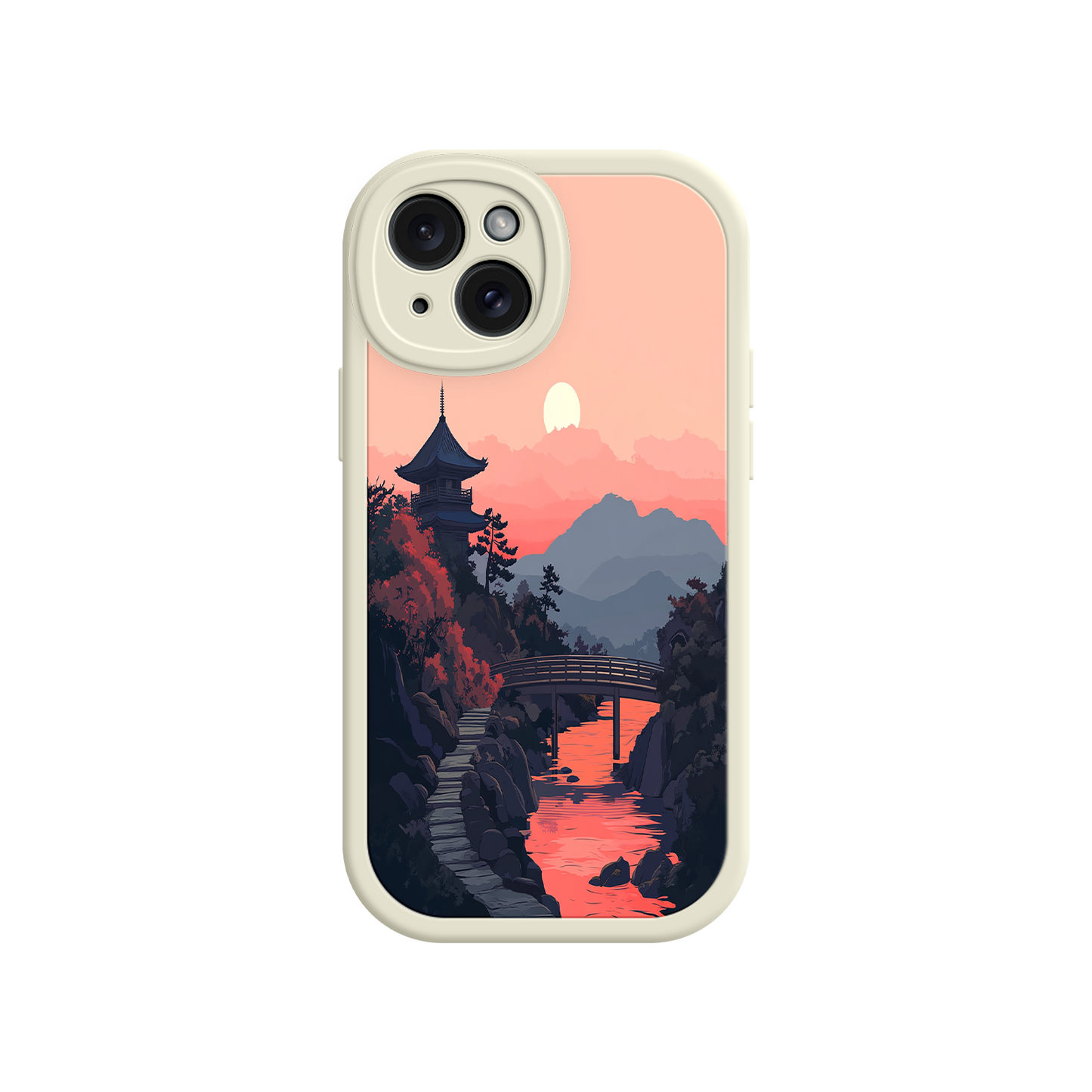 #MC0006 Factory Wholesale Japanese Sunset Landscape Phone Case – Scenic Pagoda Design for iPhone