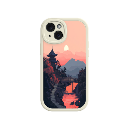 #MC0006 Factory Wholesale Japanese Sunset Landscape Phone Case – Scenic Pagoda Design for iPhone