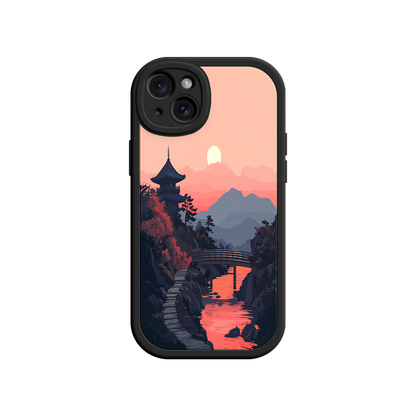 #MC0006 Factory Wholesale Japanese Sunset Landscape Phone Case – Scenic Pagoda Design for iPhone