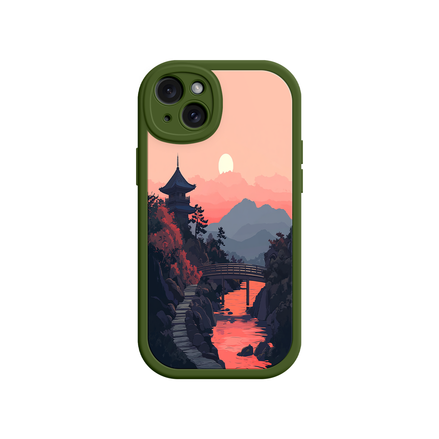 #MC0006 Factory Wholesale Japanese Sunset Landscape Phone Case – Scenic Pagoda Design for iPhone