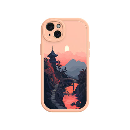 #MC0006 Factory Wholesale Japanese Sunset Landscape Phone Case – Scenic Pagoda Design for iPhone