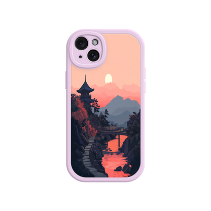 #MC0006 Factory Wholesale Japanese Sunset Landscape Phone Case – Scenic Pagoda Design for iPhone