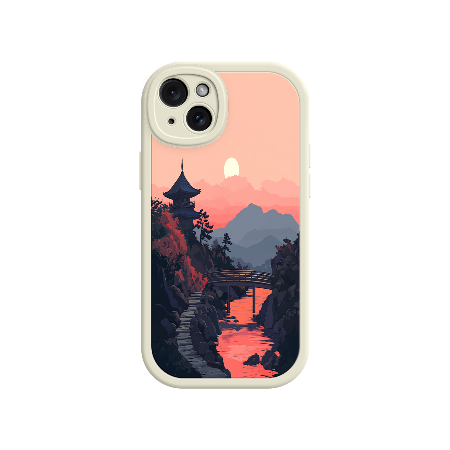 #MC0006 Factory Wholesale Japanese Sunset Landscape Phone Case – Scenic Pagoda Design for iPhone