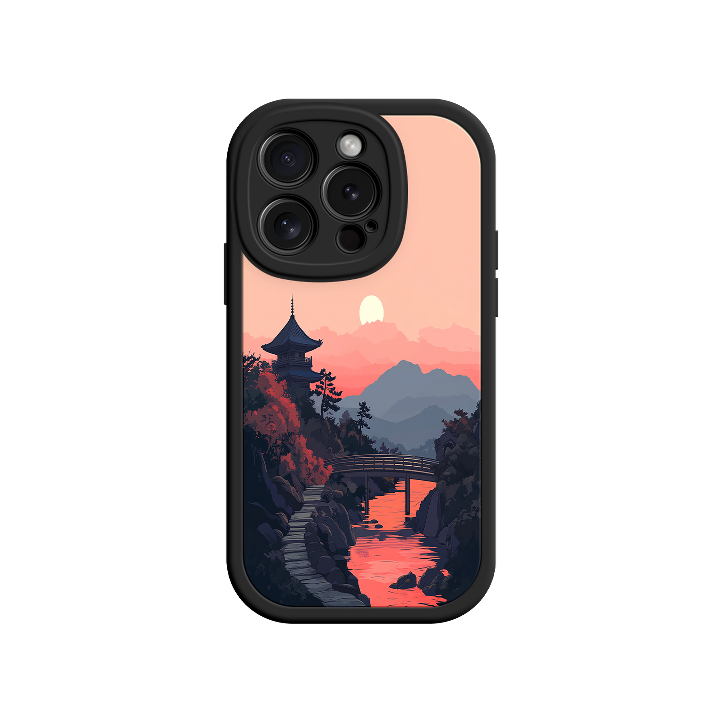 #MC0006 Factory Wholesale Japanese Sunset Landscape Phone Case – Scenic Pagoda Design for iPhone