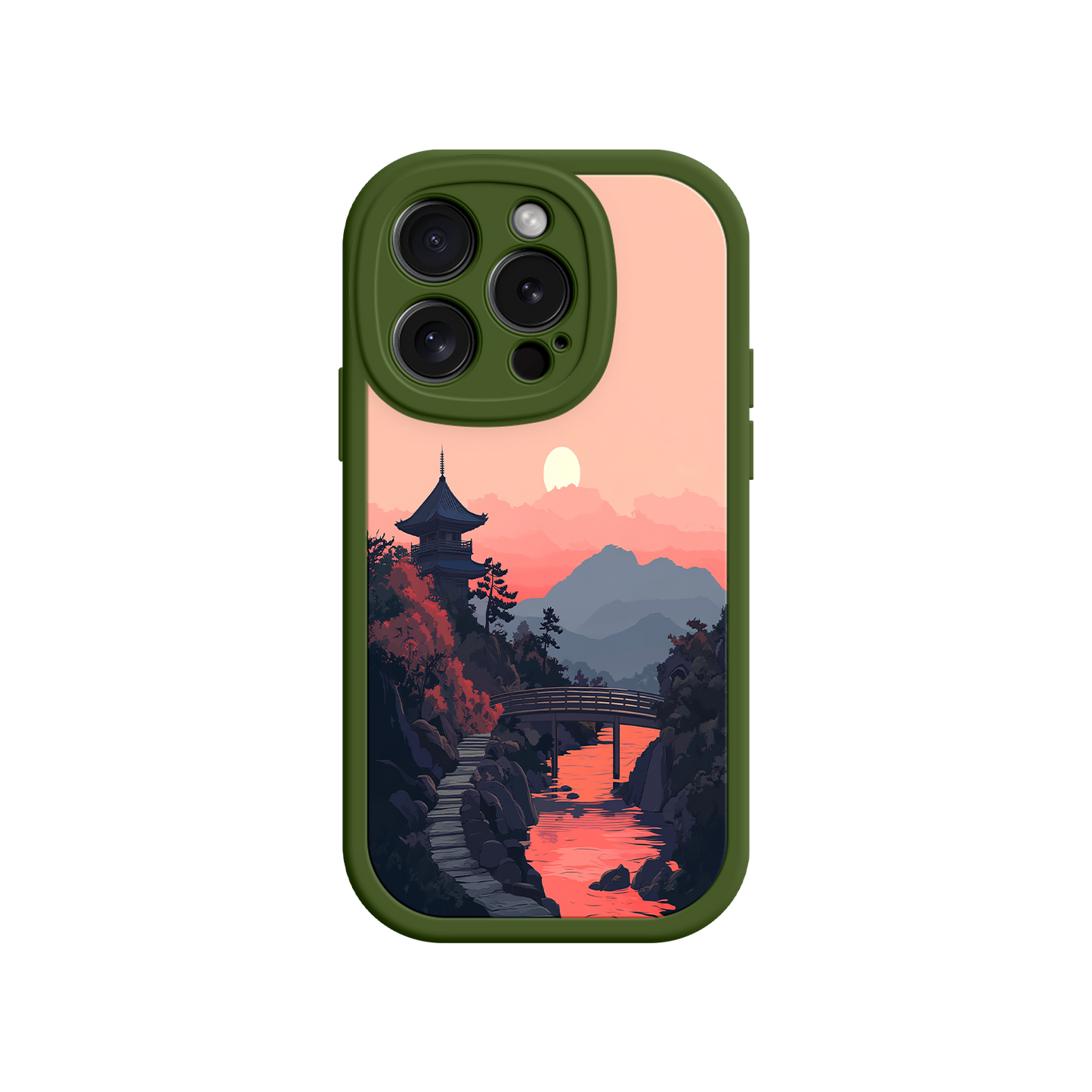 #MC0006 Factory Wholesale Japanese Sunset Landscape Phone Case – Scenic Pagoda Design for iPhone