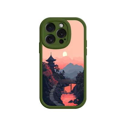 #MC0006 Factory Wholesale Japanese Sunset Landscape Phone Case – Scenic Pagoda Design for iPhone