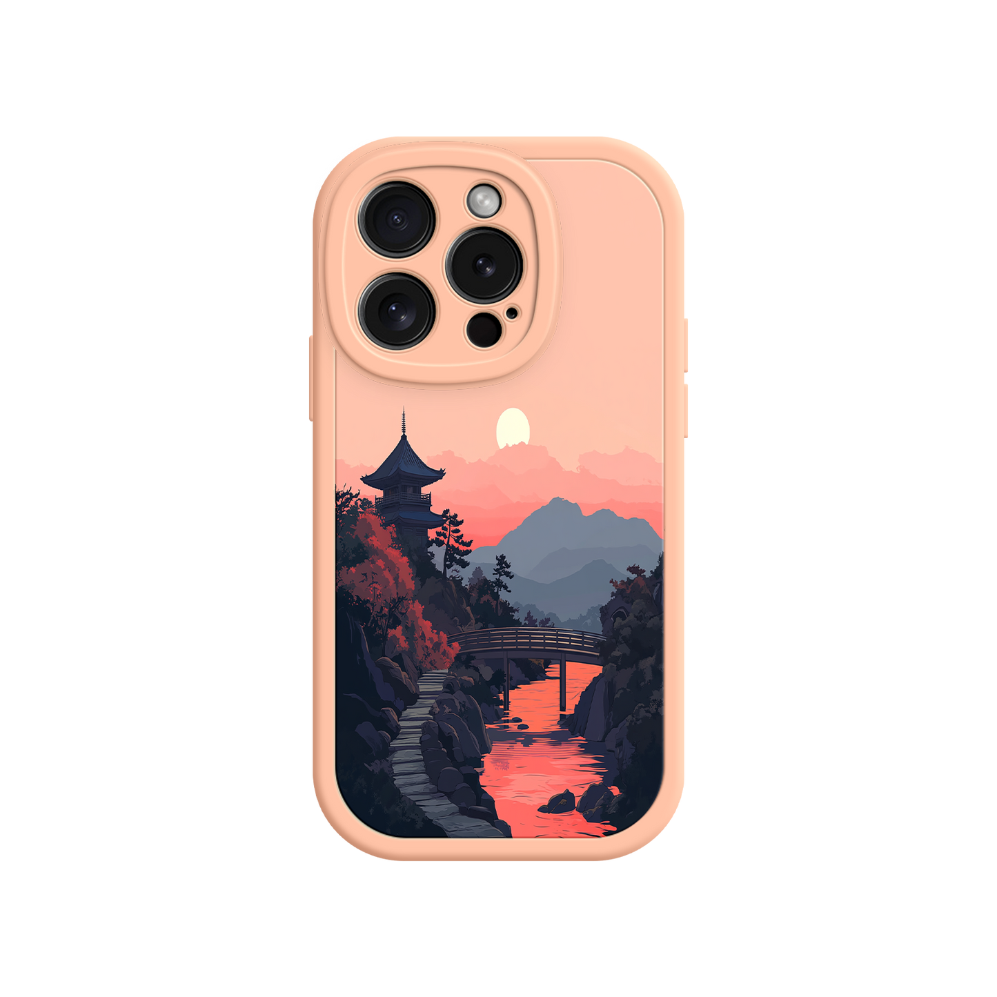 #MC0006 Factory Wholesale Japanese Sunset Landscape Phone Case – Scenic Pagoda Design for iPhone