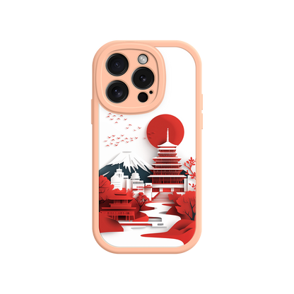#MC0005 Factory Wholesale Japanese Pagoda & Mount Fuji Phone Case – Minimalist Red Sun Design for iPhone & Android