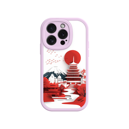 #MC0005 Factory Wholesale Japanese Pagoda & Mount Fuji Phone Case – Minimalist Red Sun Design for iPhone & Android