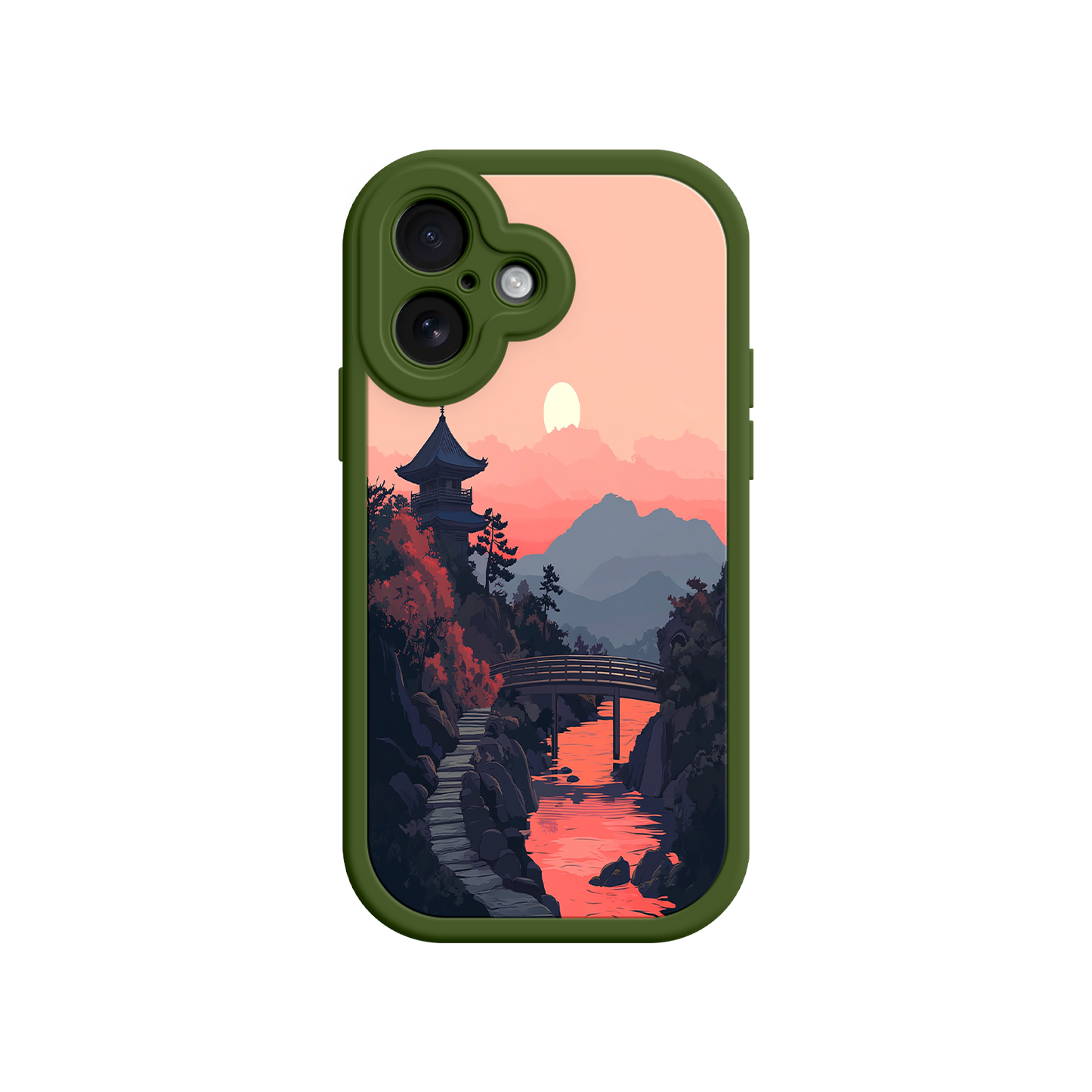 #MC0006 Factory Wholesale Japanese Sunset Landscape Phone Case – Scenic Pagoda Design for iPhone
