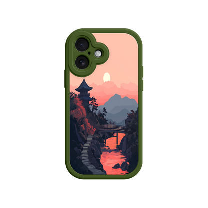 #MC0006 Factory Wholesale Japanese Sunset Landscape Phone Case – Scenic Pagoda Design for iPhone