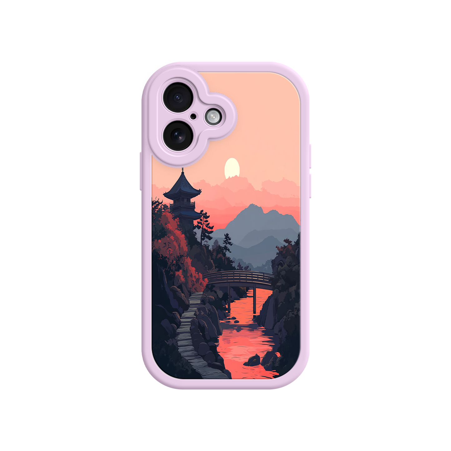 #MC0006 Factory Wholesale Japanese Sunset Landscape Phone Case – Scenic Pagoda Design for iPhone