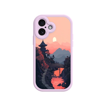 #MC0006 Factory Wholesale Japanese Sunset Landscape Phone Case – Scenic Pagoda Design for iPhone