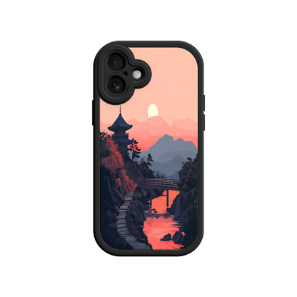 #MC0006 Factory Wholesale Japanese Sunset Landscape Phone Case – Scenic Pagoda Design for iPhone