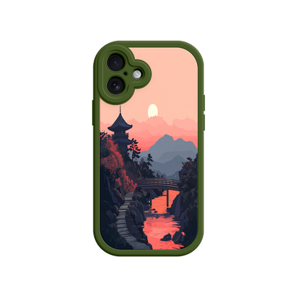 #MC0006 Factory Wholesale Japanese Sunset Landscape Phone Case – Scenic Pagoda Design for iPhone