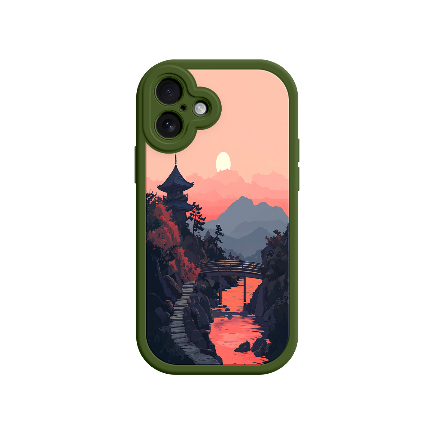 #MC0006 Factory Wholesale Japanese Sunset Landscape Phone Case – Scenic Pagoda Design for iPhone