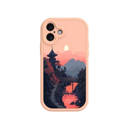 #MC0006 Factory Wholesale Japanese Sunset Landscape Phone Case – Scenic Pagoda Design for iPhone