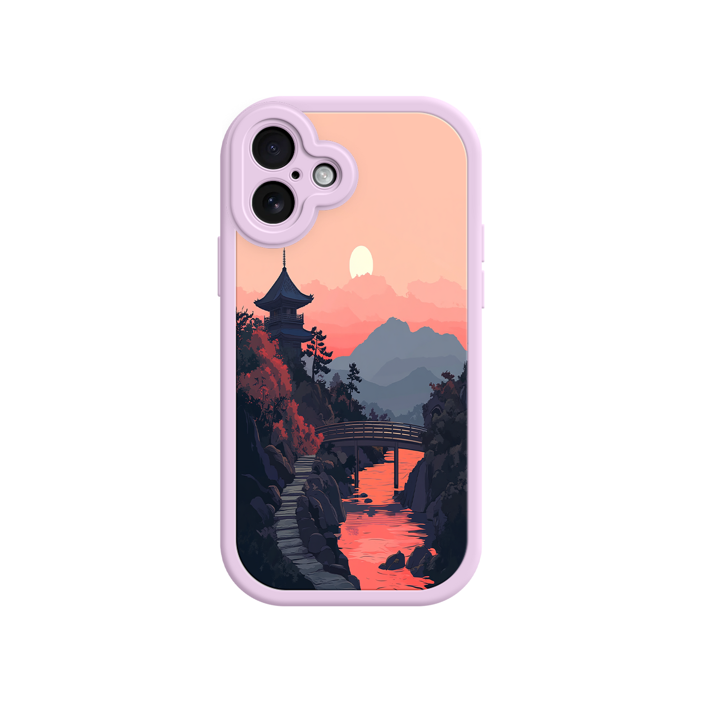 #MC0006 Factory Wholesale Japanese Sunset Landscape Phone Case – Scenic Pagoda Design for iPhone
