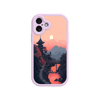 #MC0006 Factory Wholesale Japanese Sunset Landscape Phone Case – Scenic Pagoda Design for iPhone