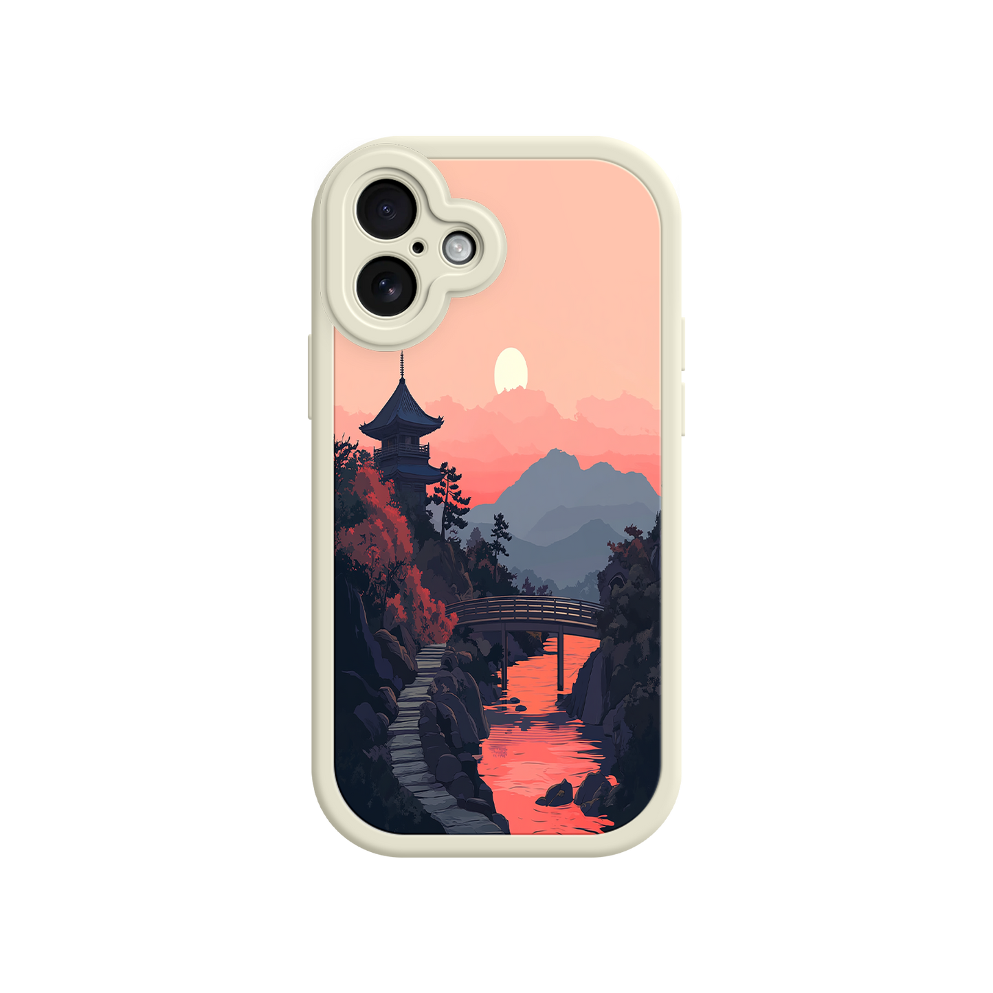 #MC0006 Factory Wholesale Japanese Sunset Landscape Phone Case – Scenic Pagoda Design for iPhone