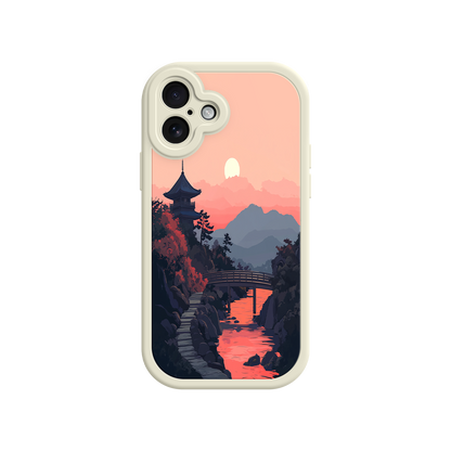 #MC0006 Factory Wholesale Japanese Sunset Landscape Phone Case – Scenic Pagoda Design for iPhone
