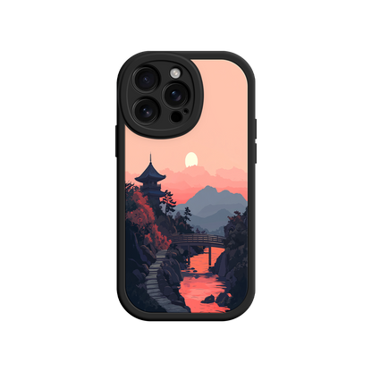 #MC0006 Factory Wholesale Japanese Sunset Landscape Phone Case – Scenic Pagoda Design for iPhone