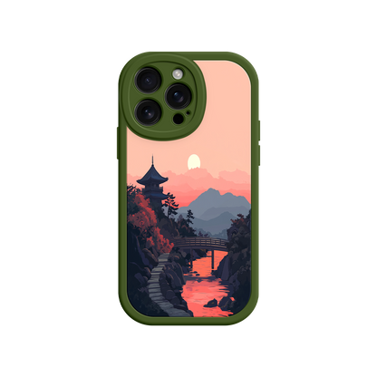 #MC0006 Factory Wholesale Japanese Sunset Landscape Phone Case – Scenic Pagoda Design for iPhone