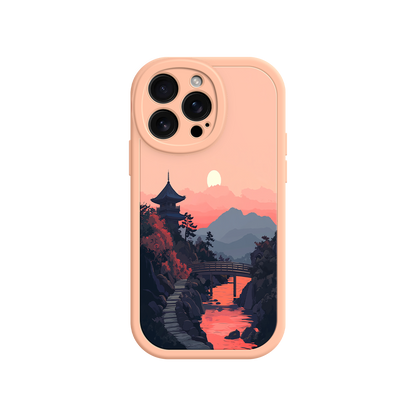 #MC0006 Factory Wholesale Japanese Sunset Landscape Phone Case – Scenic Pagoda Design for iPhone