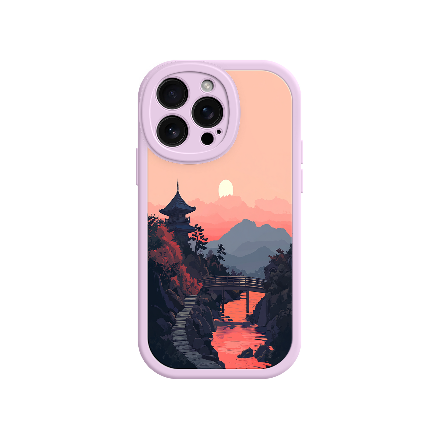 #MC0006 Factory Wholesale Japanese Sunset Landscape Phone Case – Scenic Pagoda Design for iPhone