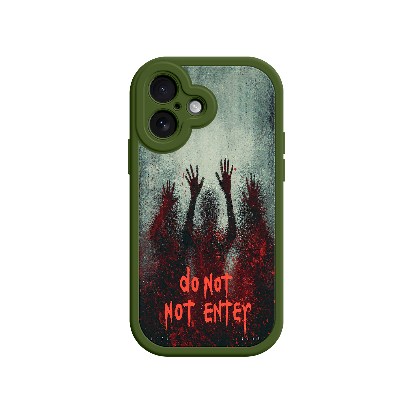 iPhone case with blood splatter and shadow figures
