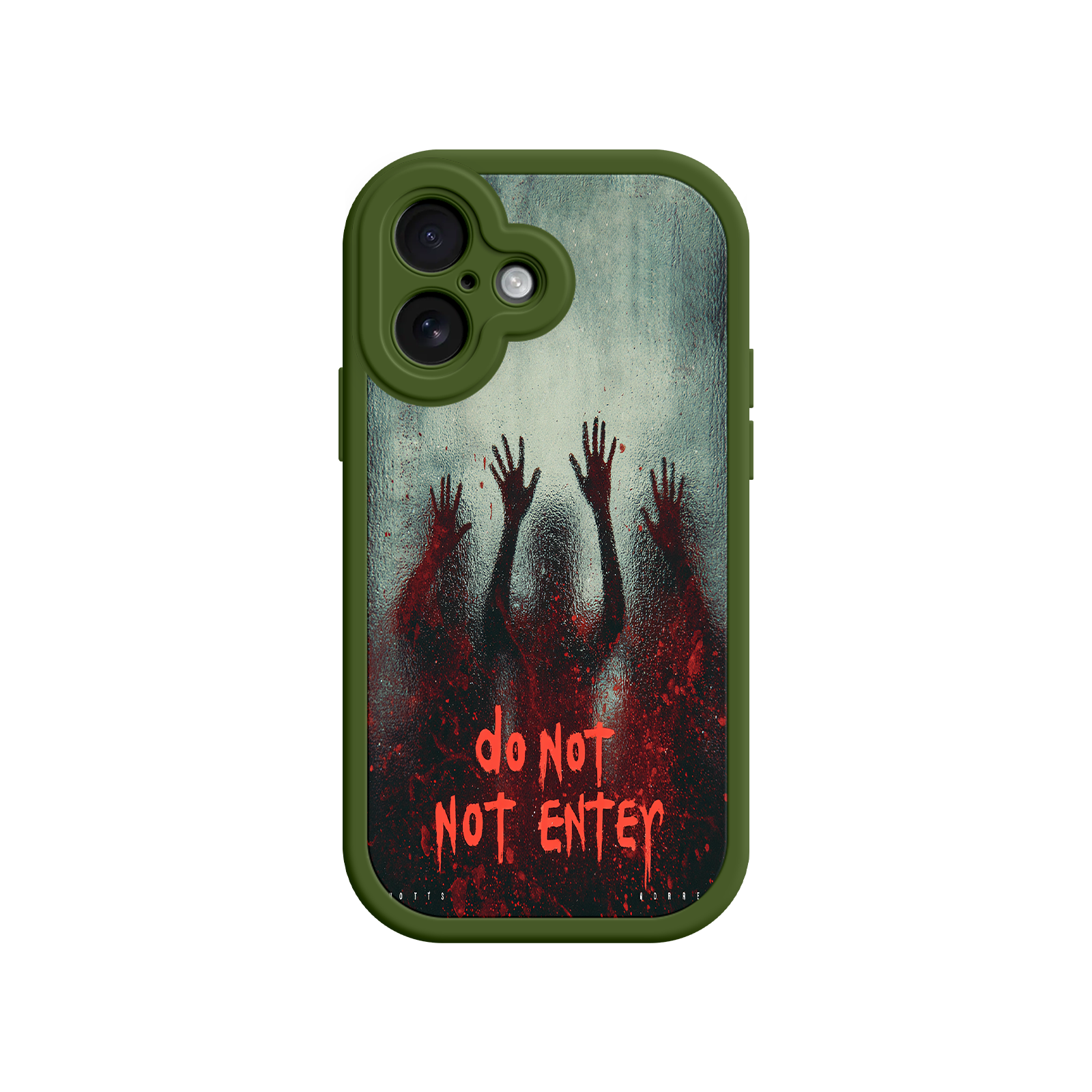 Horror-themed phone case with shadowy hands