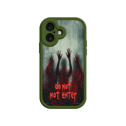 Horror-themed phone case with shadowy hands